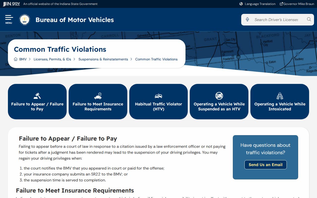 Indiana traffic warrant records: BMV guidance on common traffic violations and suspensions