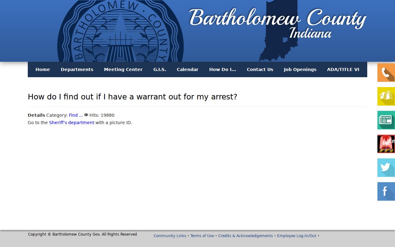 Indiana bench warrant photo ID in-person county search instructions